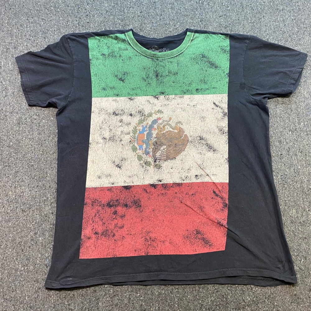 Five Crown Mexico Flag TShirt Sz XXL Mens Black Skater‎ Distressed Graphic Tee